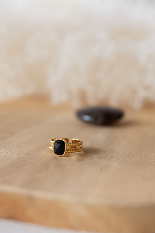 Bague en acier inoxydable et pierre d'Onyx