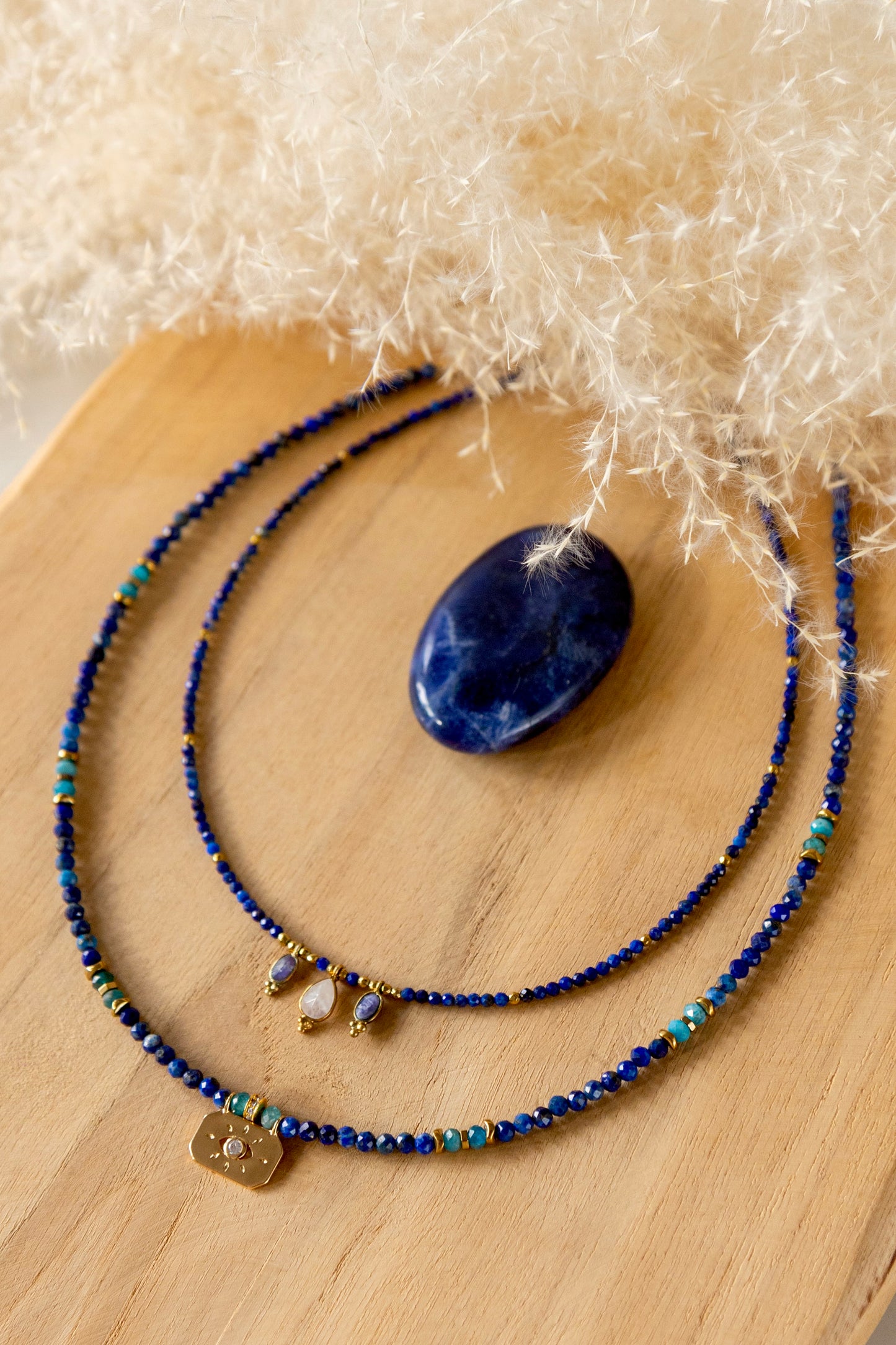 Collier Côme en pierres Lapis-Lazuli et Apatite