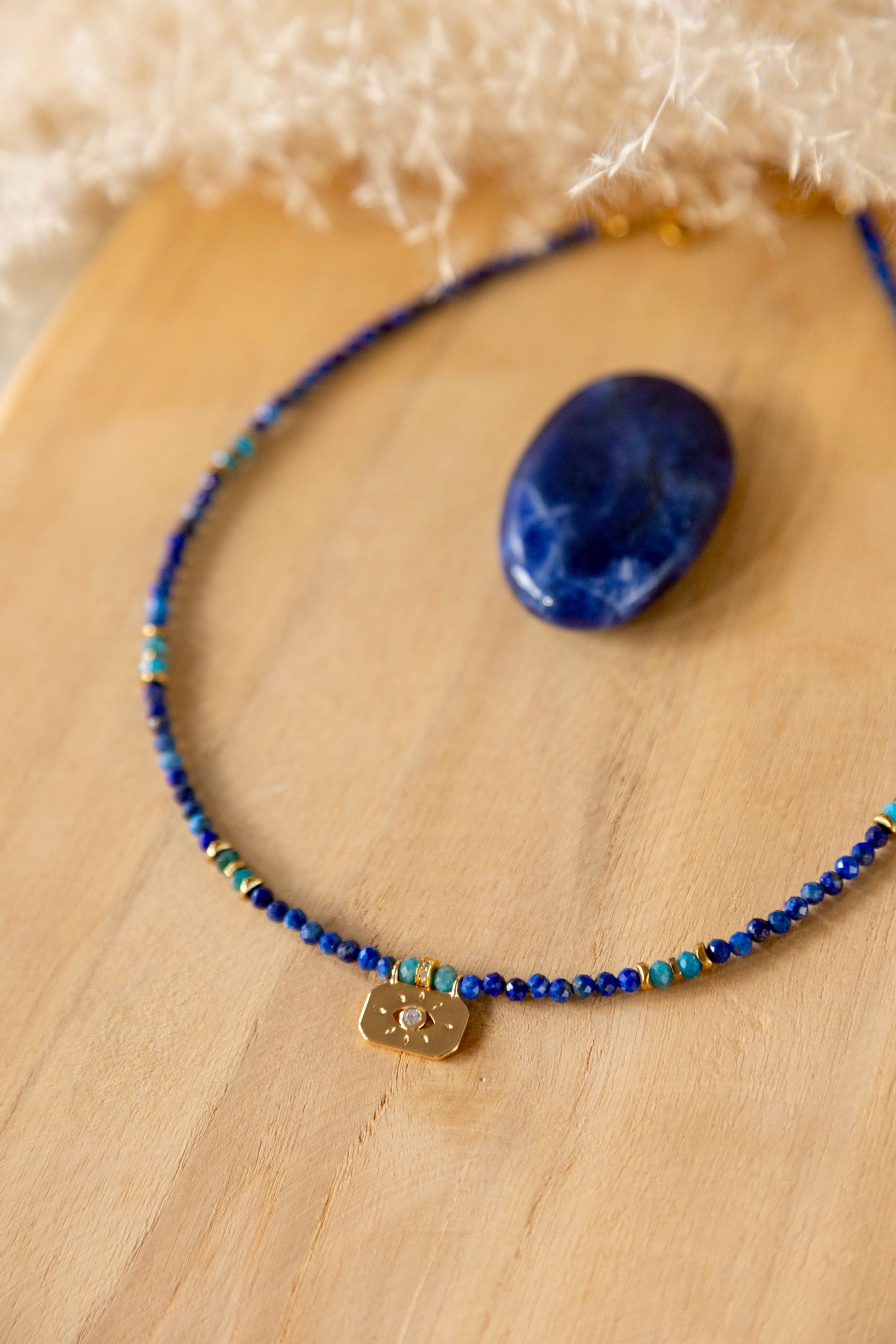 Collier Côme en pierres Lapis-Lazuli et Apatite