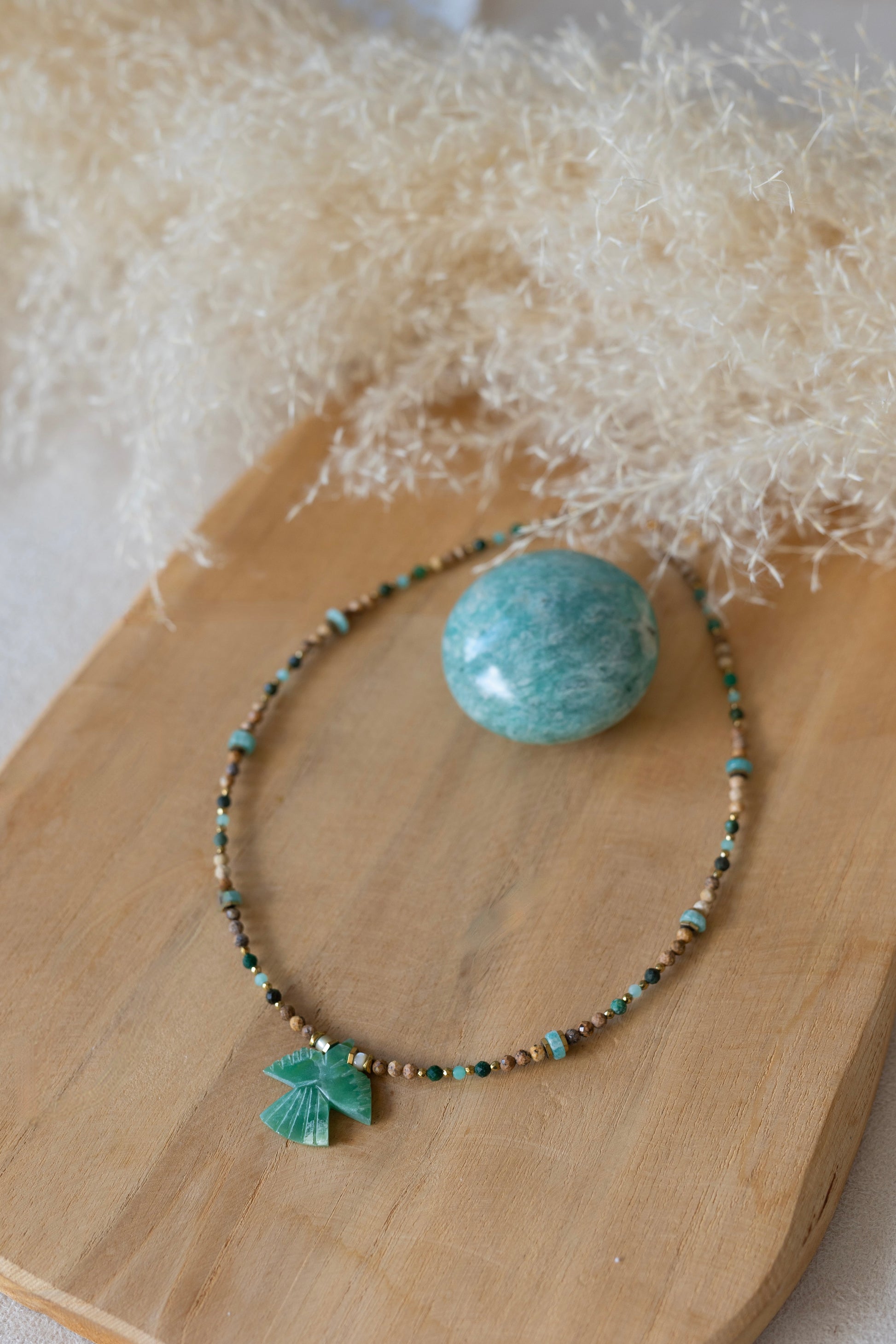 Collier Charlie en pierres d'Amazonite et Jaspe beige