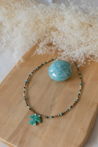 Collier Charlie en pierres d'Amazonite et Jaspe beige
