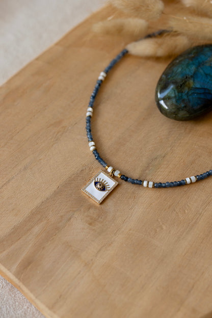 Collier Zia en pierre d'Apatite et nacre