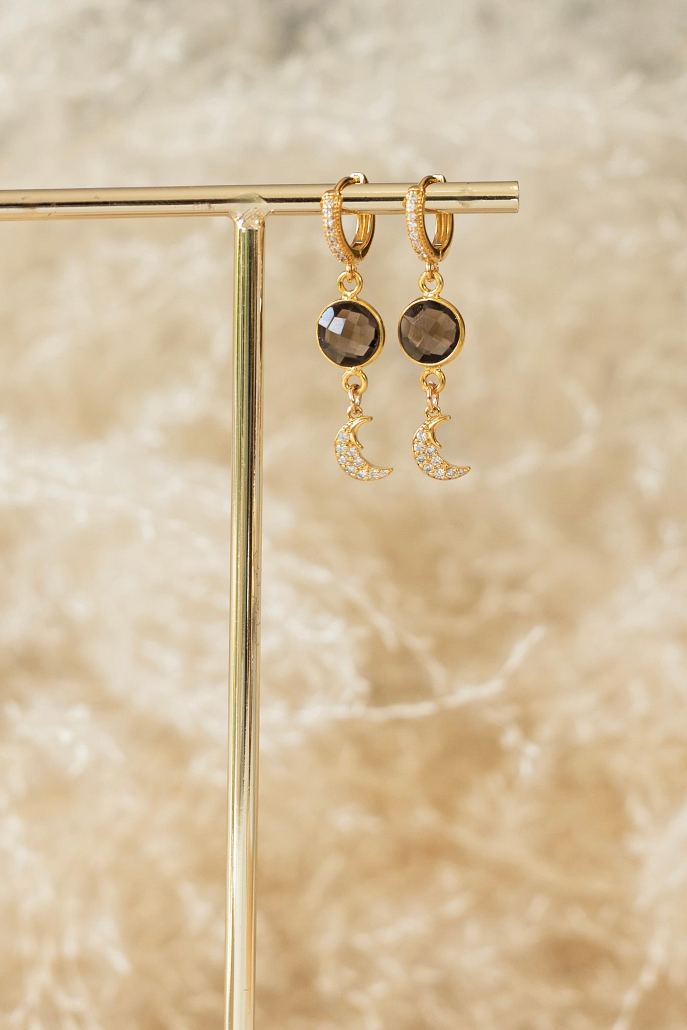 Boucles d'oreilles Luna quartz fumé