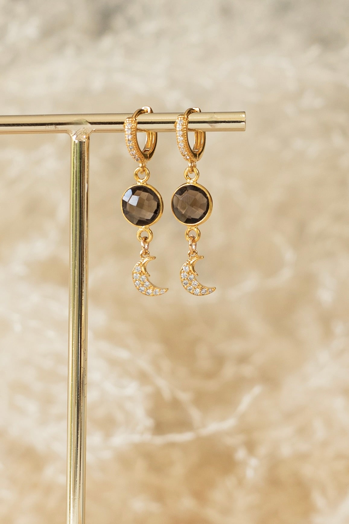 Boucles d'oreilles Luna quartz fumé