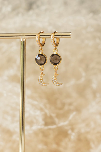 Boucles d'oreilles Luna quartz fumé