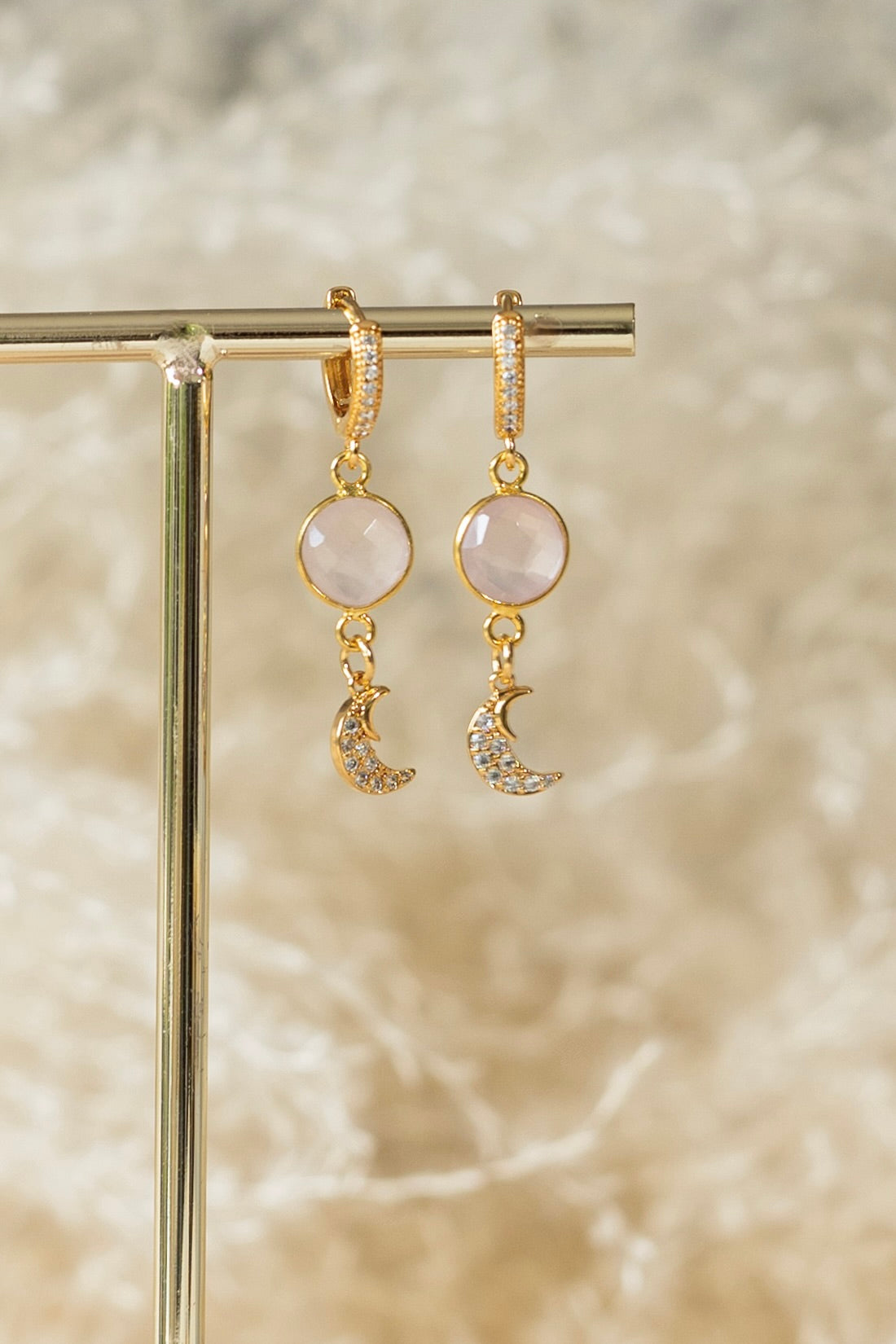 Boucles d'oreilles Luna quartz rose
