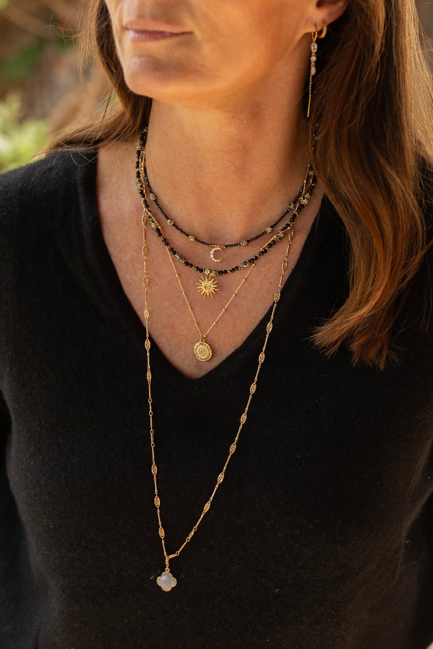 Collier Luna pierre d'onyx, jaspe dalmatien