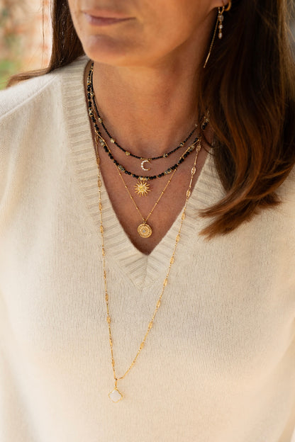 Collier Luna pierre d'onyx, jaspe dalmatien