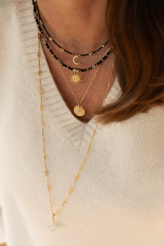 Collier Luna pierre d'onyx, jaspe dalmatien