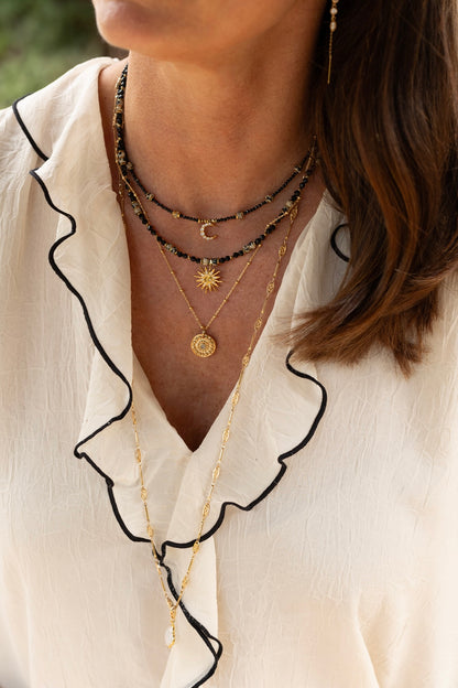 Collier Luna pierre d'onyx, jaspe dalmatien