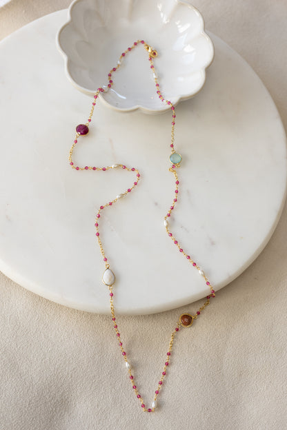 sautoir Rosy calcédoine rose