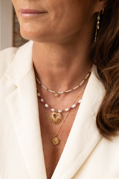 Collier Amore perles d'eau douce et calcédoine