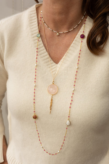 sautoir Rosy calcédoine rose