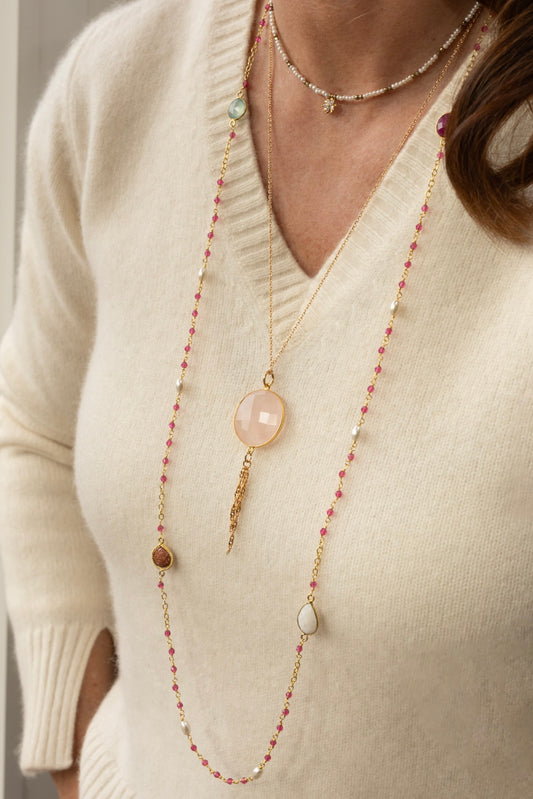 sautoir Rosy calcédoine rose