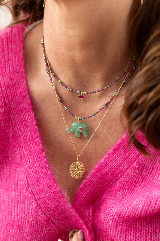 Collier Tessa Nala en pierre de rubis chrysocolle , aventurine et Amazonite 