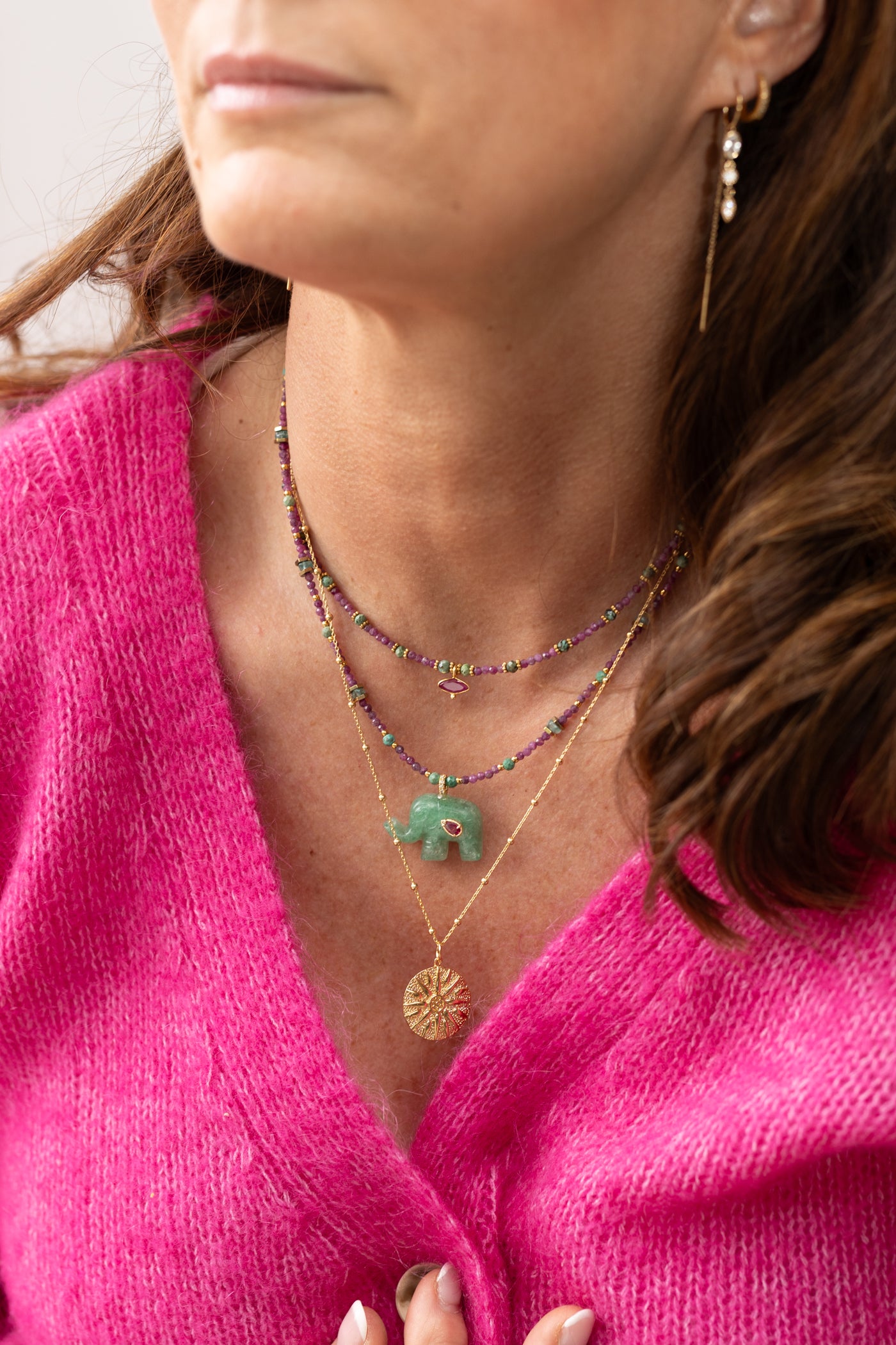 Collier Tessa Nala en pierre de rubis chrysocolle , aventurine et Amazonite 