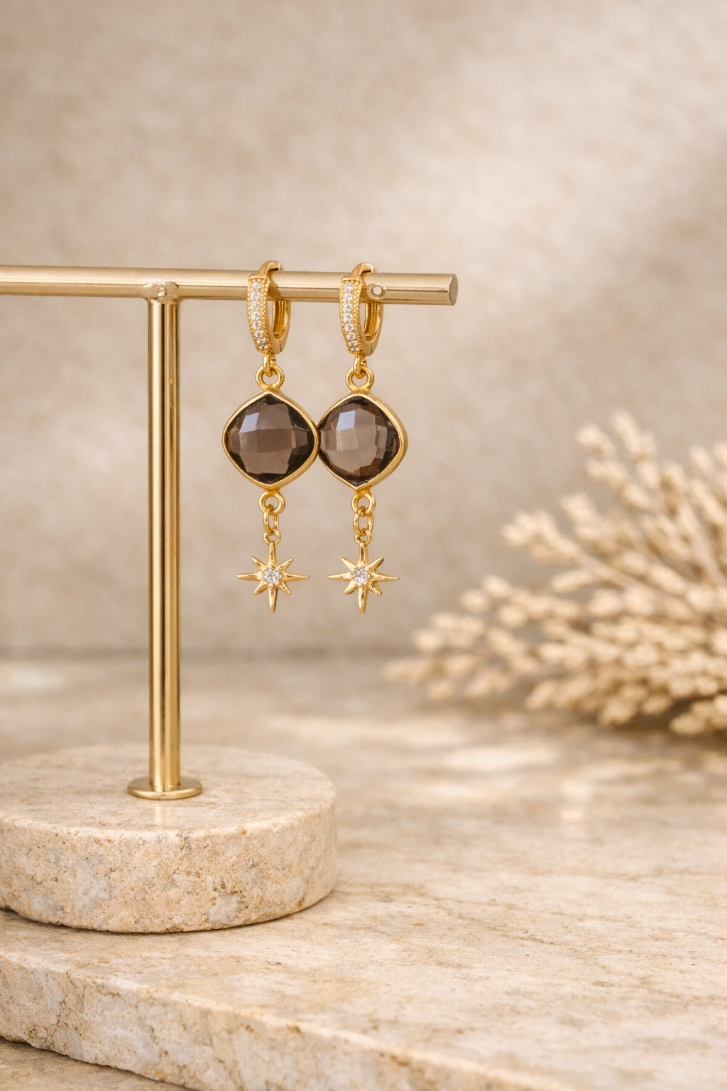 Boucles d'oreilles Livia quartz fumé