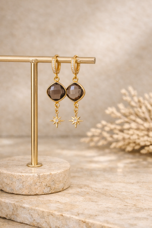 Boucles d'oreilles Livia quartz fumé