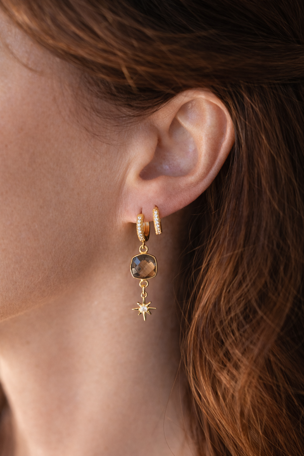 Boucles d'oreilles Stella quartz fumé