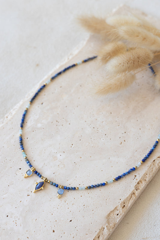 Collier Ysatis en pierres fines de Lapis -lazuli et amazonite