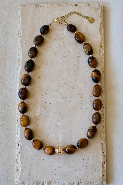 Collier Albane grandes perles oeil du tigre