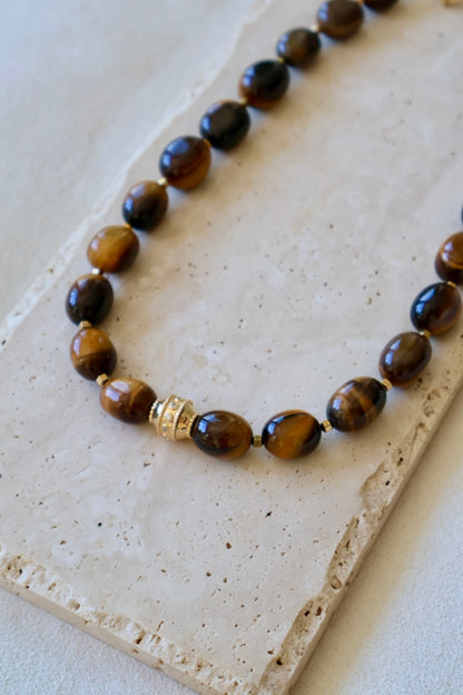 Collier Albane grandes perles oeil du tigre