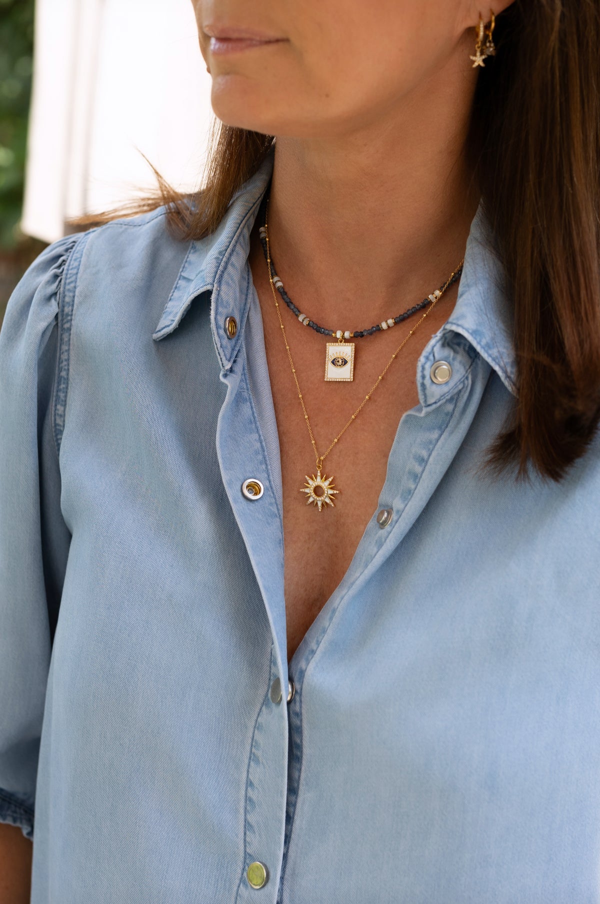 Collier Zia en pierre d'Apatite et nacre