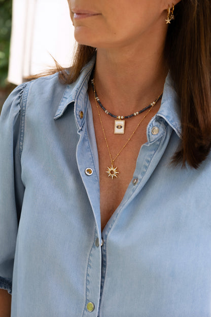 Collier Zia en pierre d'Apatite et nacre