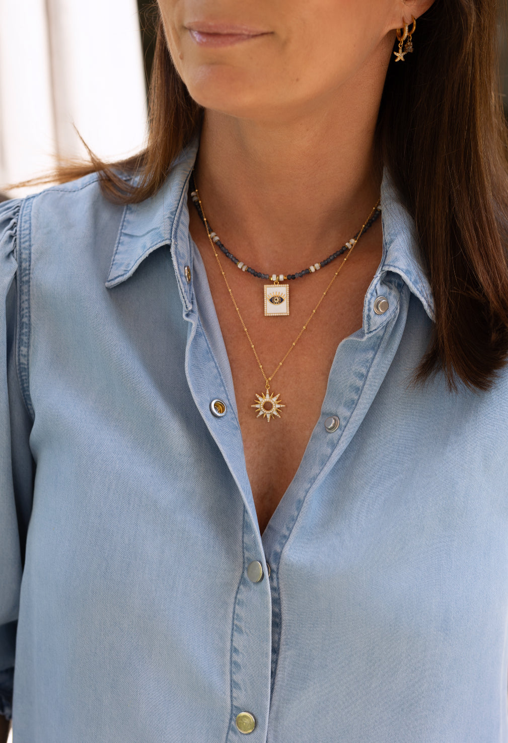 Collier Zia en pierre d'Apatite et nacre