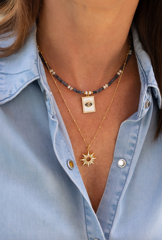 Collier Zia en pierre d'Apatite et nacre