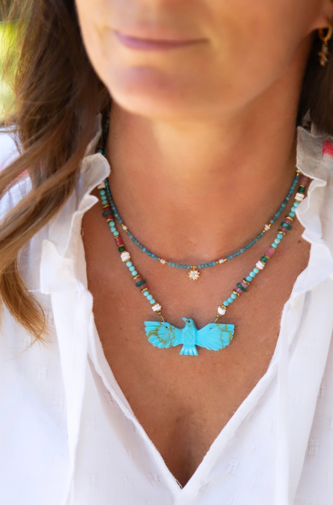 Collier Birdy Turquoise Rose