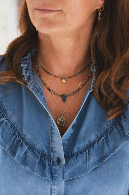 Collier Louma  et Gabie en pierres naturelles d'Apatite et Oeil du tigre