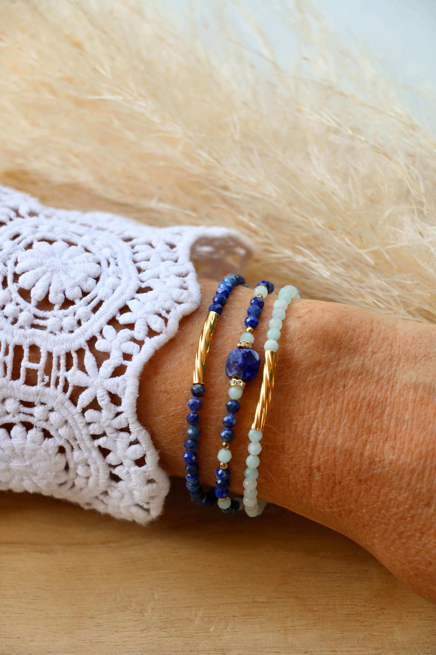 Bracelets Esmée  et Lou en pierres d'Amazonite et Lapis-Lazuli