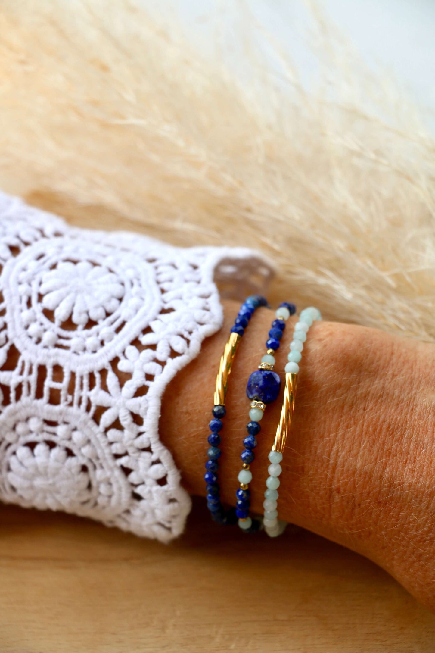 Bracelets Esmée et Lou en pierres d'Amazonite et Lapis-Lazuli
