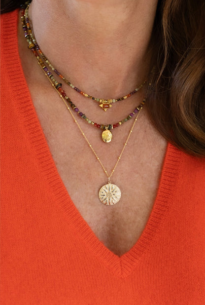 Collier en pierres naturelles de Rubis, cornaline, oeil du tigre et péridot