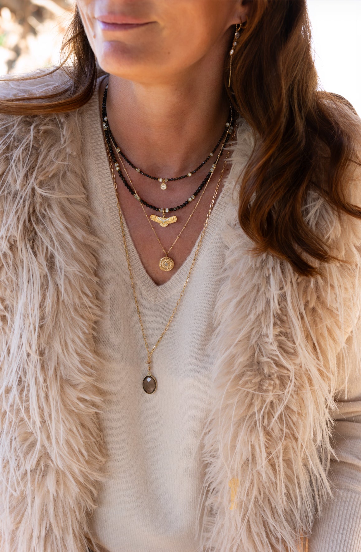 Collier Maya  et Aguila en pierre d'obsidienne