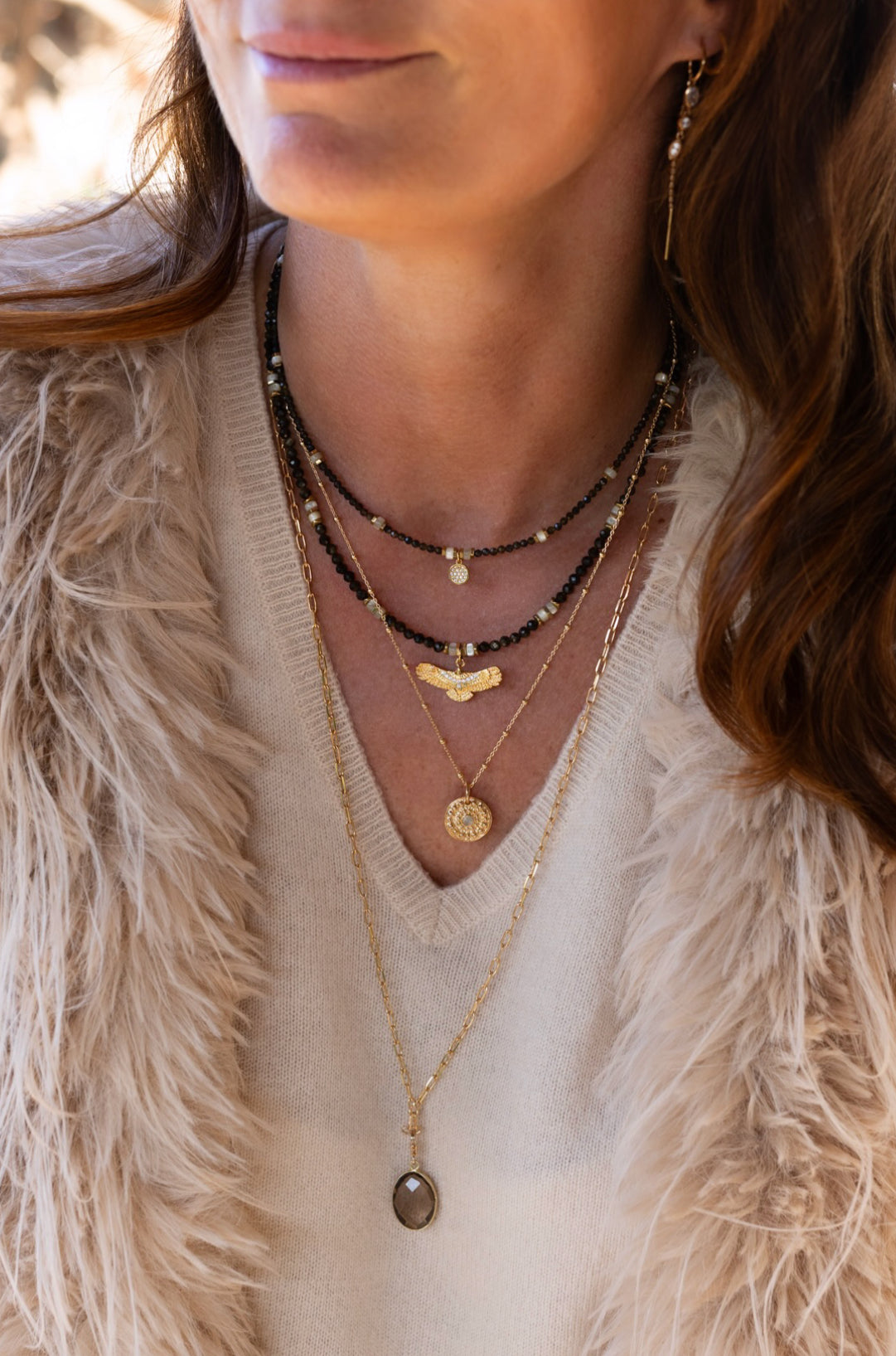 Collier Maya  et Aguila en pierre d'obsidienne