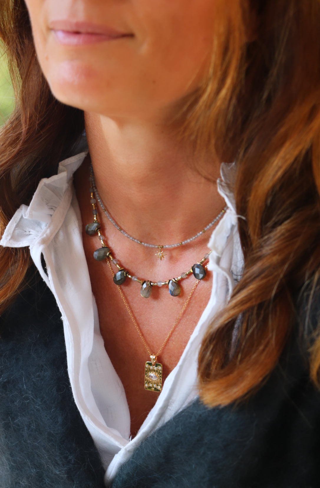 Collier Sophia en pierres semi-précieuses de Labradorite et hématite