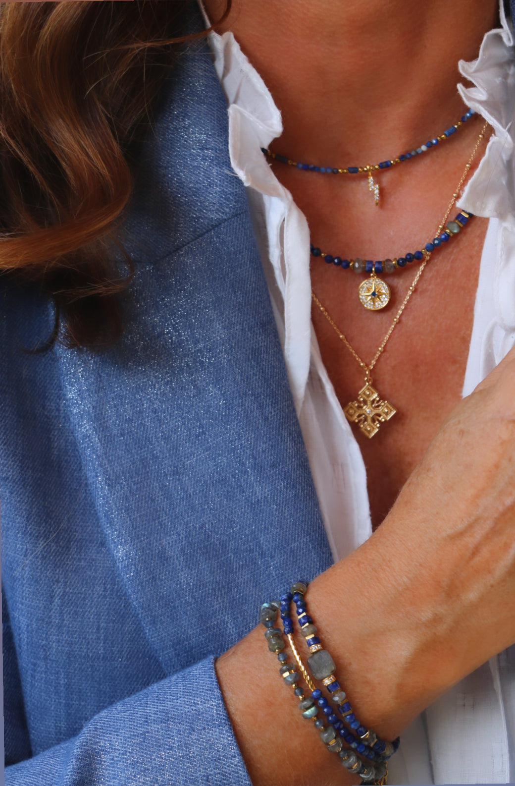 Bracelet Sloane en pierres de Labradorite et Lapis-Lazuli