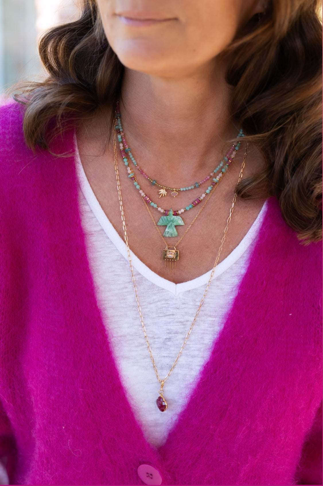 Collier Hope Amazonite, quart rose et Tourmaline