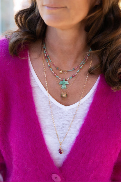 Collier Hope Amazonite, quart rose et Tourmaline