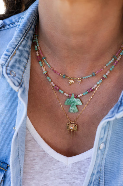 Collier Hope Amazonite, quart rose et Tourmaline