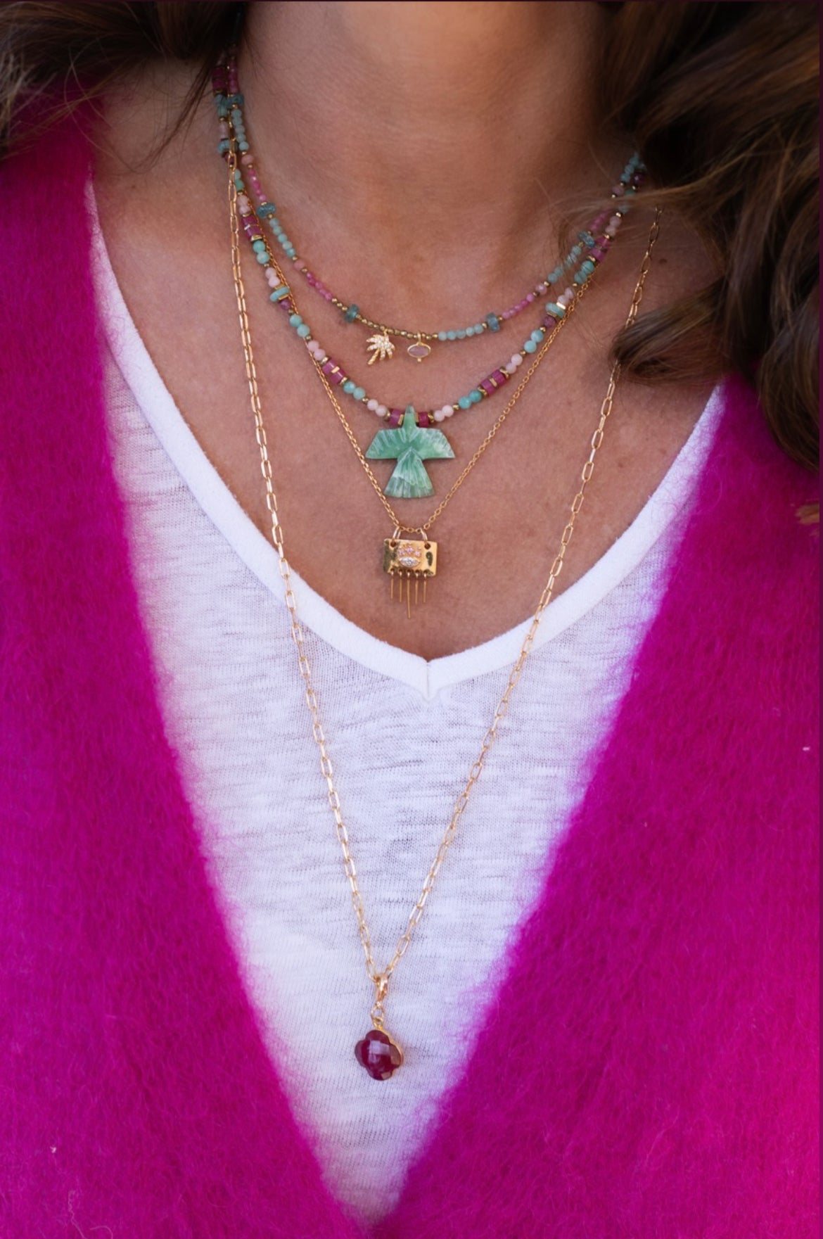 Collier Hope Amazonite, quart rose et Tourmaline