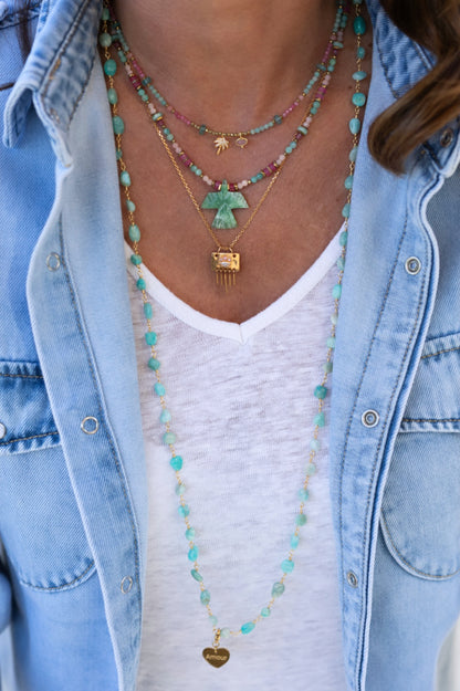 Collier Hope Amazonite, quart rose et Tourmaline