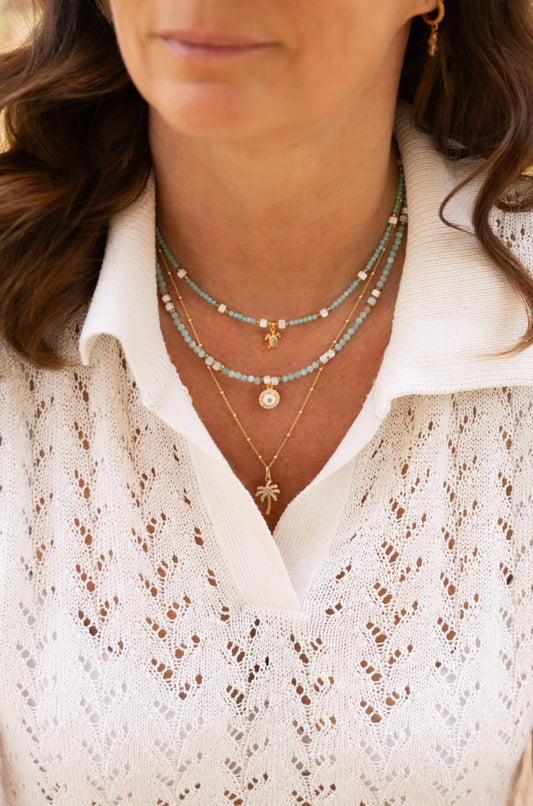 Colliers Pierres fines d'Amazonite et nacre