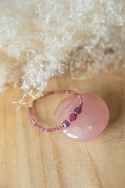 Bracelet Nina en pierre de Tourmaline rose et Améthyste