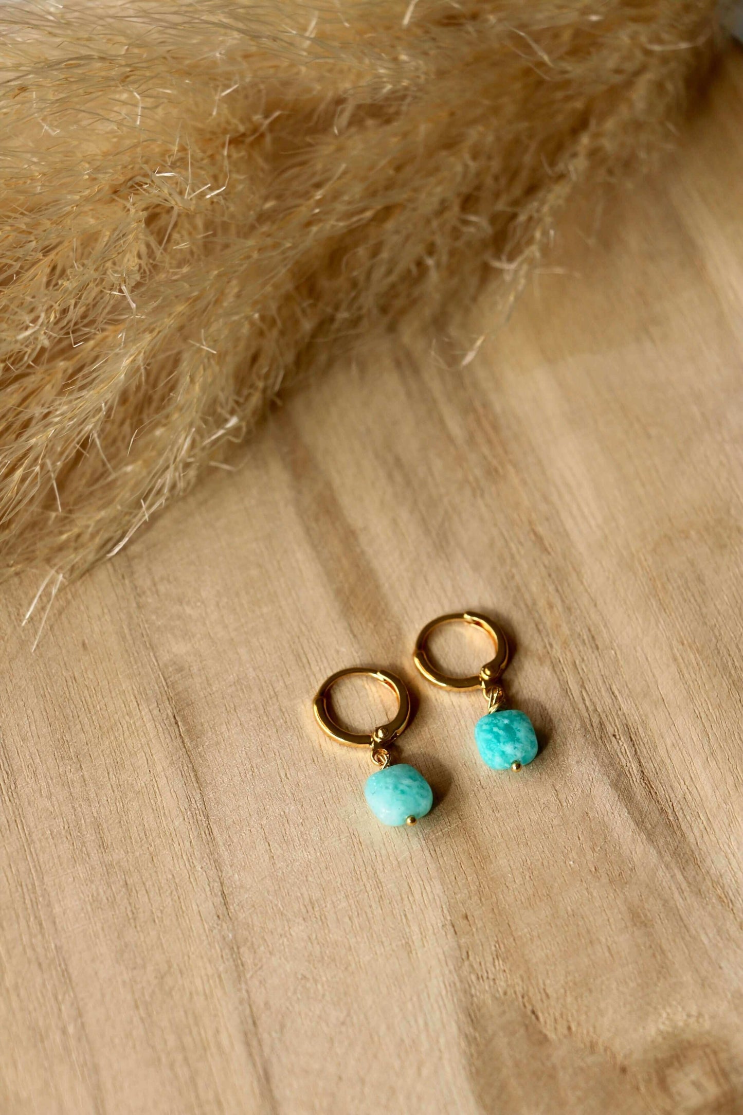 Boucle d'oreille Ally or pierre Amazonite