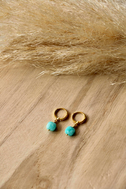 Boucle d'oreille Ally or pierre Amazonite
